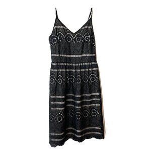 Monsoon Sleeveless Eyelet Lace V-neck Dress Black 10 Midi Spaghetti Sleeve